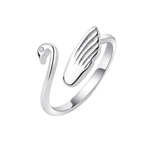 S925 sterling silver ring opening adjustable little swan ring for women