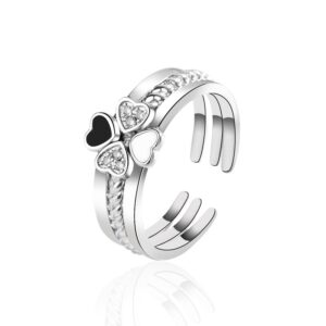 S925 sterling silver ring opening adjustable four-leaf clover ring for women