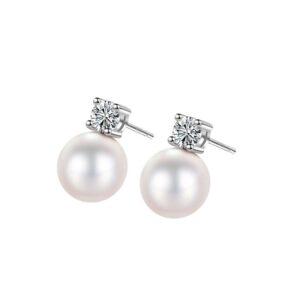 S925 sterling silver stud earrings round pearl earrings