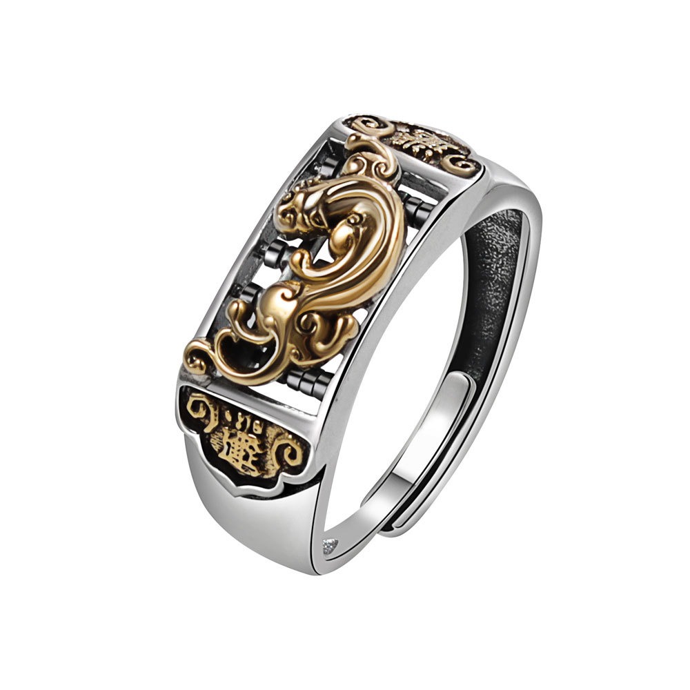 S925 sterling silver ring opening adjustable Pixiu women's ring