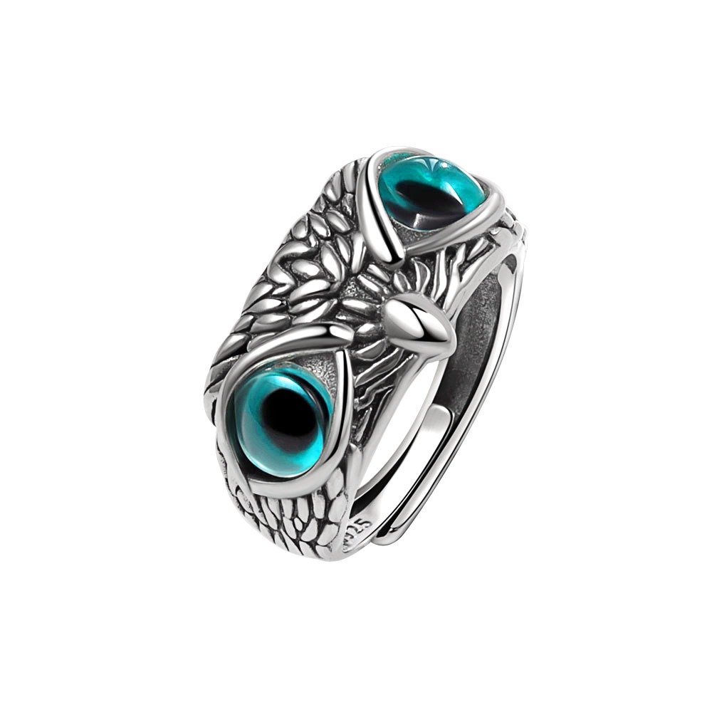 S925 sterling silver ring opening adjustable owl ring for women