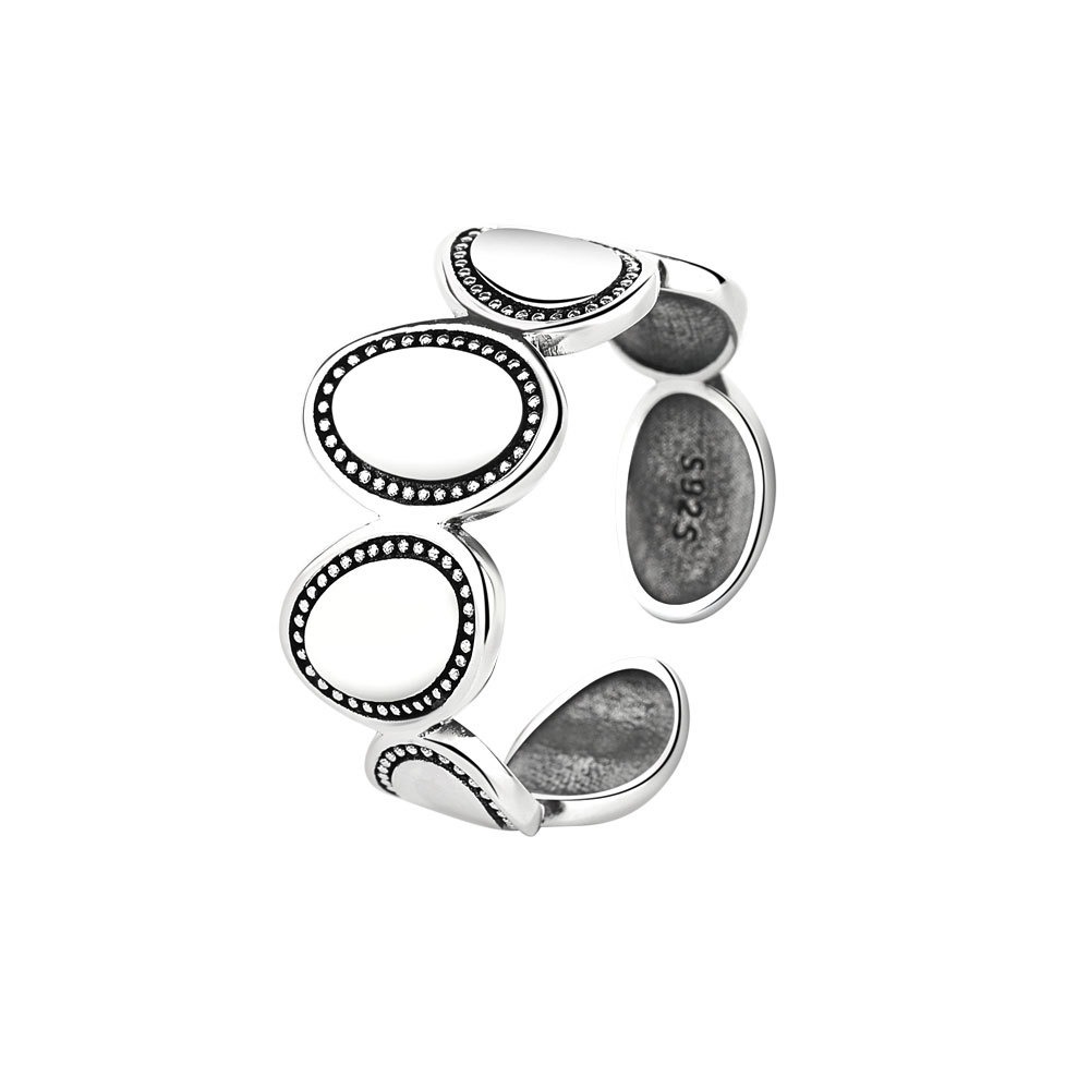 S925 sterling silver ring opening adjustable oval combo ring for women