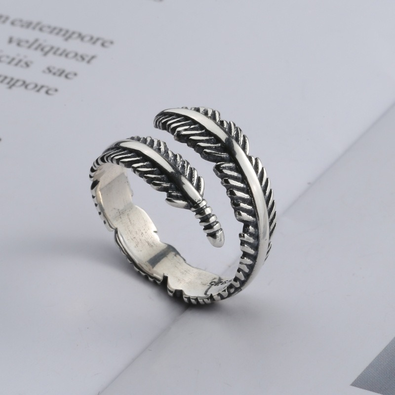 S925 Sterling Silver Ring Opening Adjustable Feather Ring for Women - Image 4
