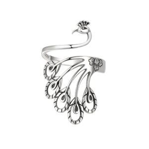 S925 sterling silver ring opening adjustable peacock women's ring