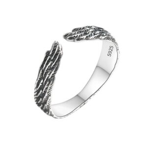 S925 Sterling Silver Ring Opening Adjustable Angel Wings Ring for Women
