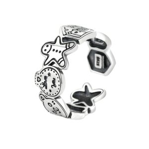 S925 Sterling Silver Ring Opening Adjustable Cartoon Lady Ring