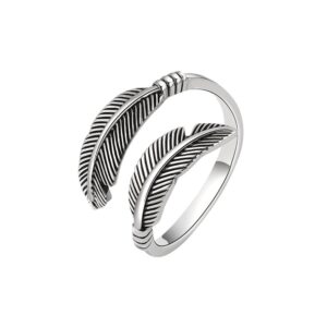 S925 Sterling Silver Ring Opening Adjustable Feather Ring for Women