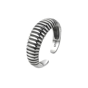 S925 sterling silver ring opening adjustable glossy stripe ring