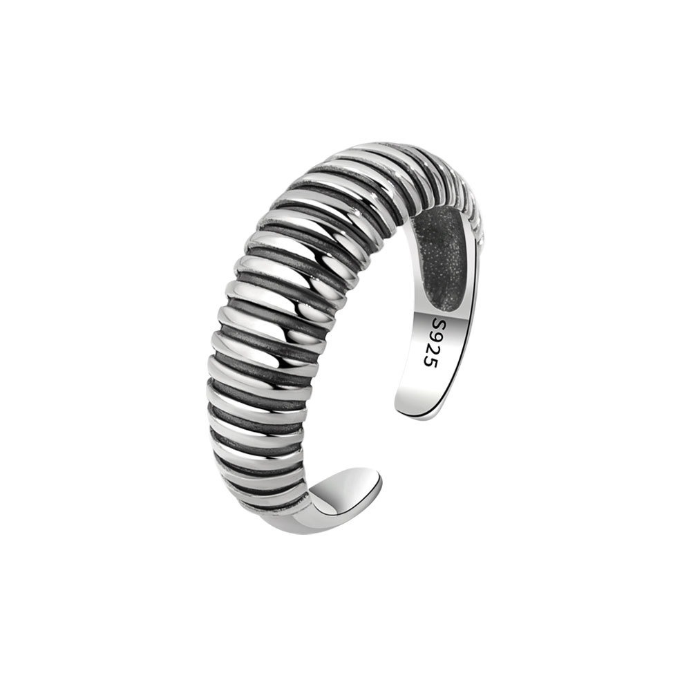 S925 sterling silver ring opening adjustable glossy stripe ring
