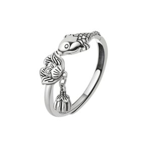 S925 sterling silver ring opening adjustable carp ring ring for women