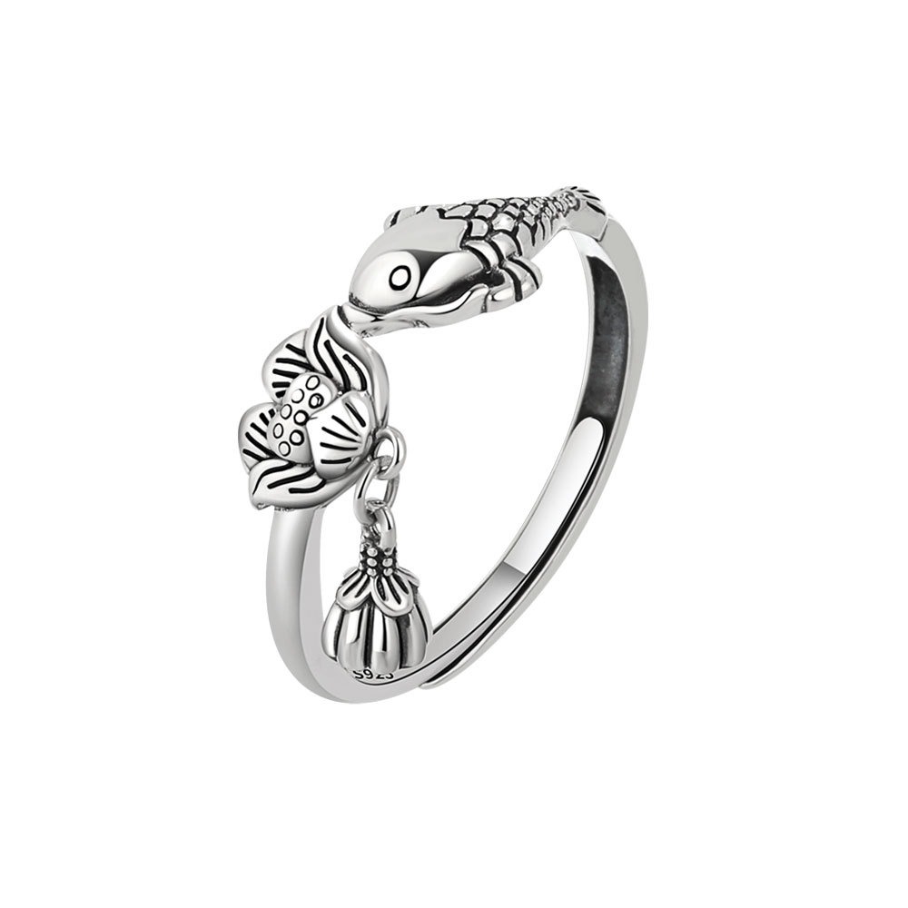 S925 sterling silver ring opening adjustable carp ring ring for women