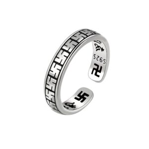 S925 sterling silver ring opening adjustable six-character mantra women's ring
