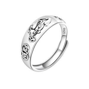 S925 sterling silver ring opening adjustable embossed Pixiu women's ring