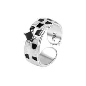 S925 Sterling Silver Ring Opening Adjustable Tin Foil Texture Ladies Ring