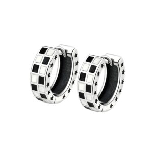 S925 sterling silver stud earrings star checkered earrings