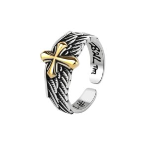 S925 Sterling Silver Ring Opening Adjustable Cross Ring for Women