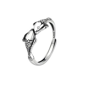S925 sterling silver ring opening adjustable koi ring for women