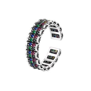 S925 sterling silver ring opening adjustable full diamond women's ring