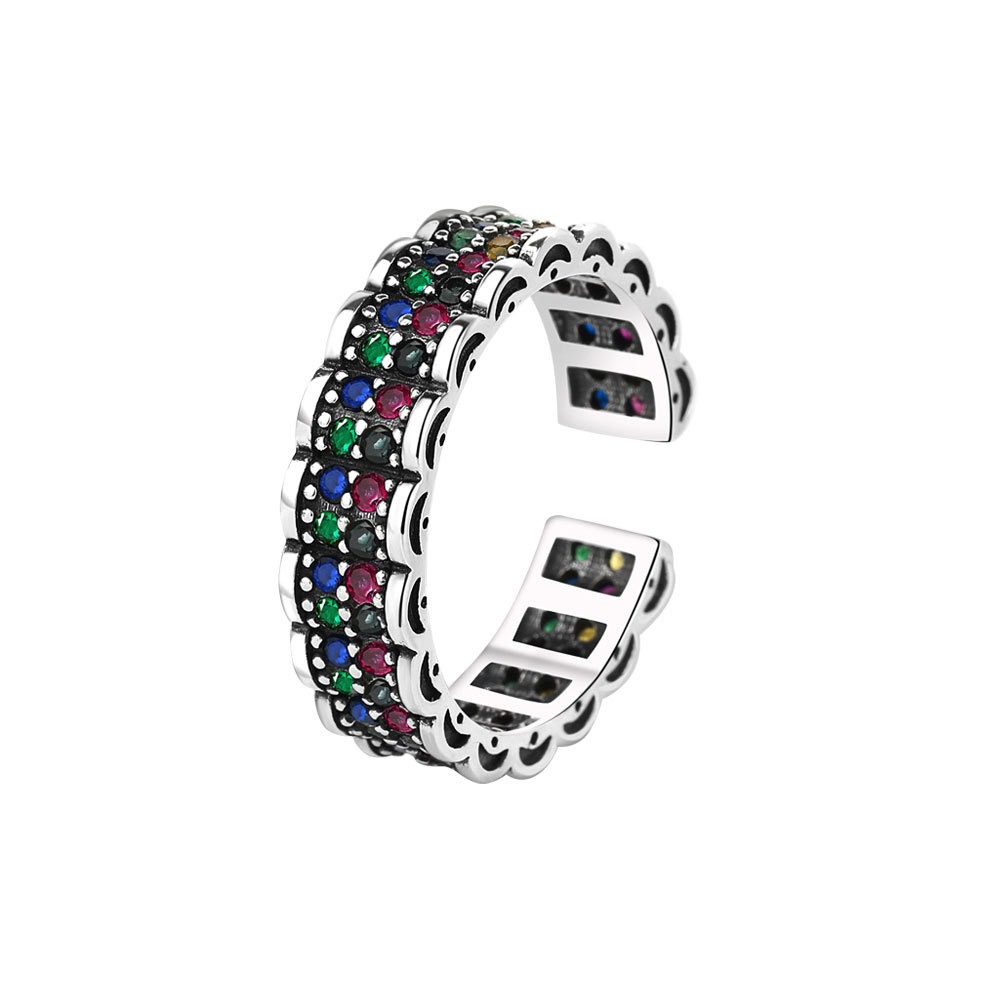 S925 sterling silver ring opening adjustable full diamond women's ring