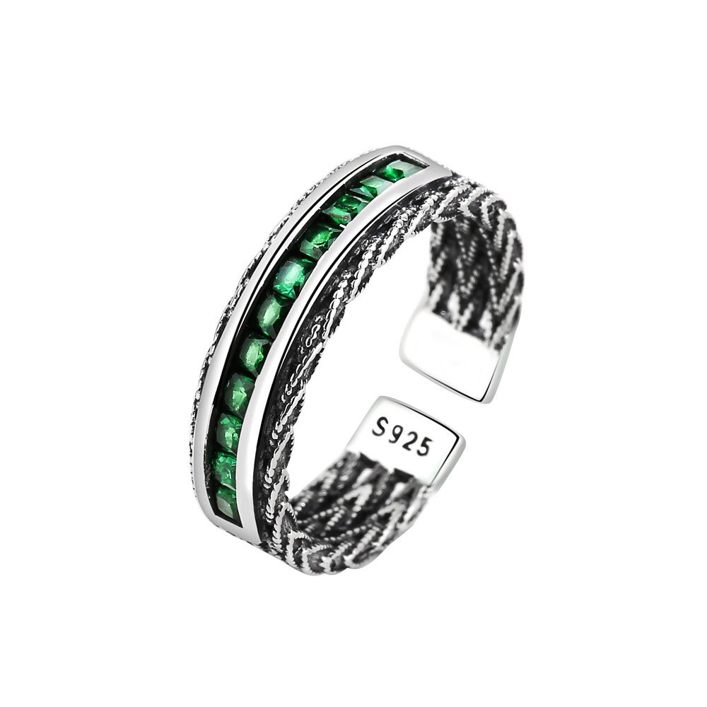 S925 sterling silver ring opening adjustable zircon braided twist ring for women - Image 2