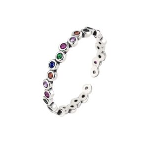S925 Sterling Silver Ring Opening Adjustable Rainbow Bubble Ring for Women