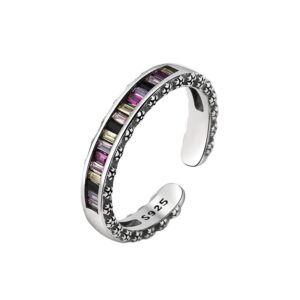 S925 sterling silver ring opening adjustable rainbow zircon women's ring