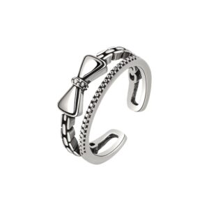 S925 Sterling Silver Ring Opening Adjustable Bow Ring for Women