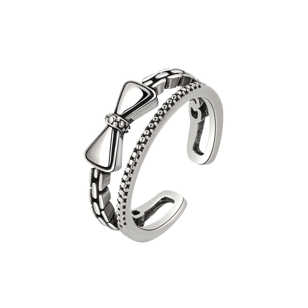 S925 Sterling Silver Ring Opening Adjustable Bow Ring for Women