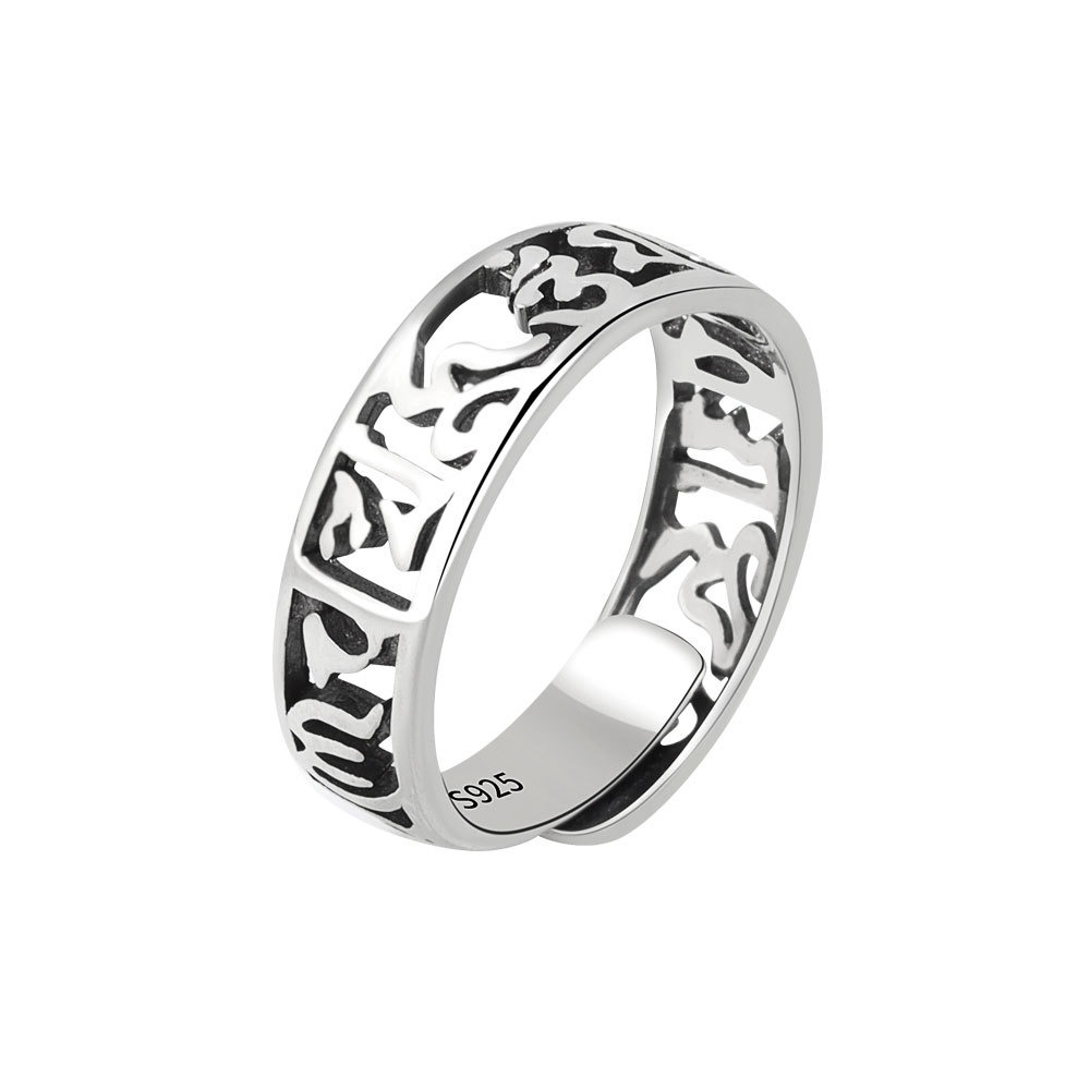 S925 sterling silver ring opening adjustable six-character mantra women's ring