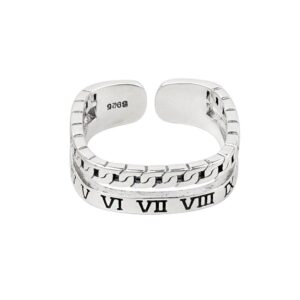 S925 Sterling Silver Ring Opening Adjustable Roman Numeral Ring for Women