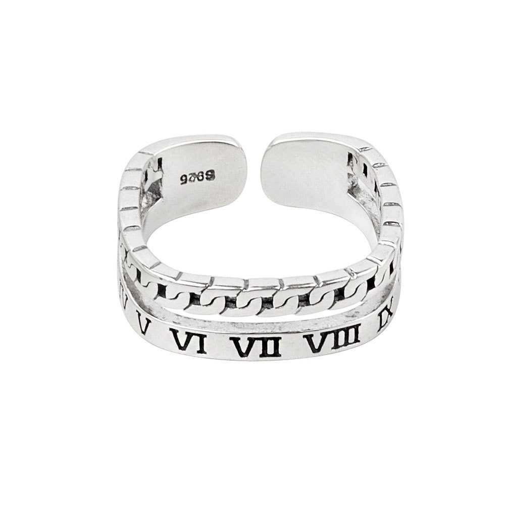 S925 Sterling Silver Ring Opening Adjustable Roman Numeral Ring for Women