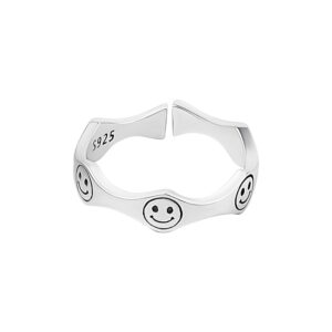 S925 sterling silver ring opening adjustable smiley face ring for women