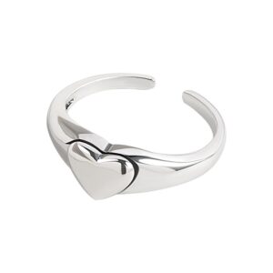 S925 sterling silver ring opening adjustable heart shape women's ring
