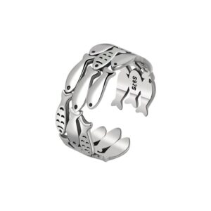 S925 sterling silver ring opening adjustable small fish women's ring
