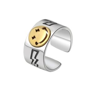 S925 sterling silver ring opening adjustable smiley face ring for women