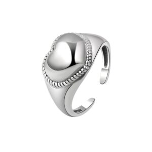 S925 sterling silver ring opening adjustable heart shape women's ring