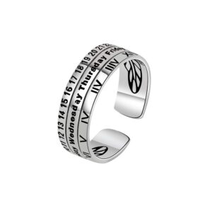 S925 Sterling Silver Ring Opening Adjustable Roman Numeral Ring for Women