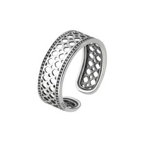 S925 sterling silver ring with adjustable opening openwork for women