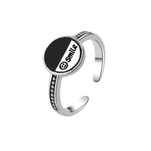 S925 sterling silver ring opening adjustable smiley face ring for women