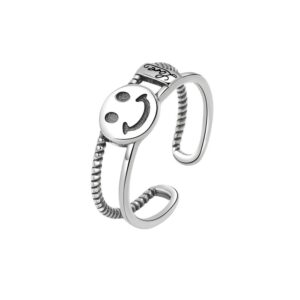 S925 sterling silver ring opening adjustable smiley face ring for women