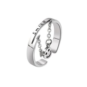 S925 sterling silver ring opening adjustable smiley face ring for women