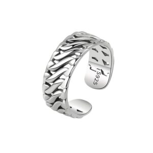 S925 sterling silver ring opening adjustable braided women's ring