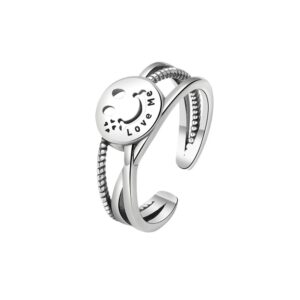 S925 sterling silver ring opening adjustable smiley face ring for women