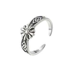 S925 sterling silver ring opening adjustable cross flower ring for women