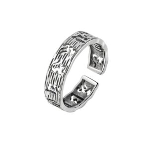 S925 sterling silver ring opening adjustable six-character mantra women's ring