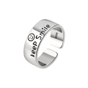 S925 sterling silver ring opening adjustable smiley face ring for women