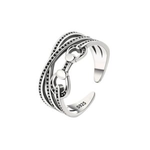 S925 sterling silver ring opening adjustable multi-layer striped women's ring