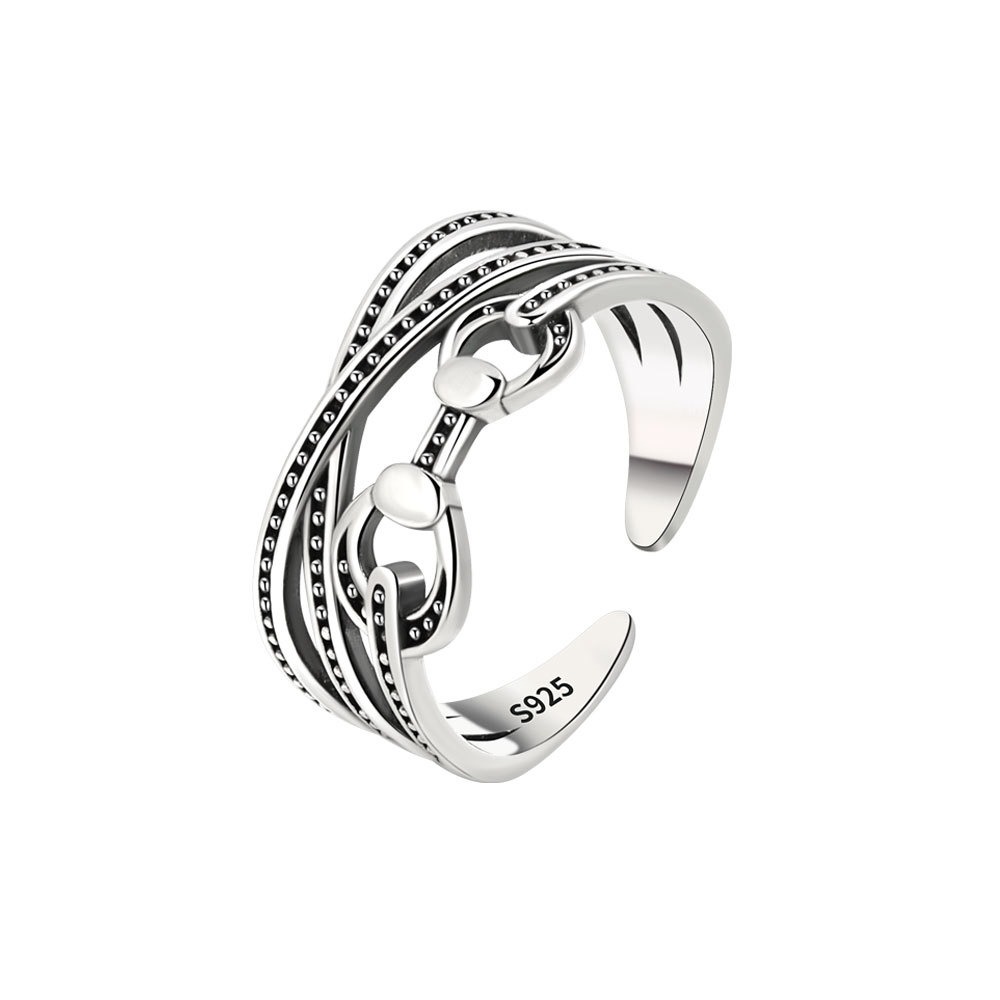 S925 sterling silver ring opening adjustable multi-layer striped women's ring