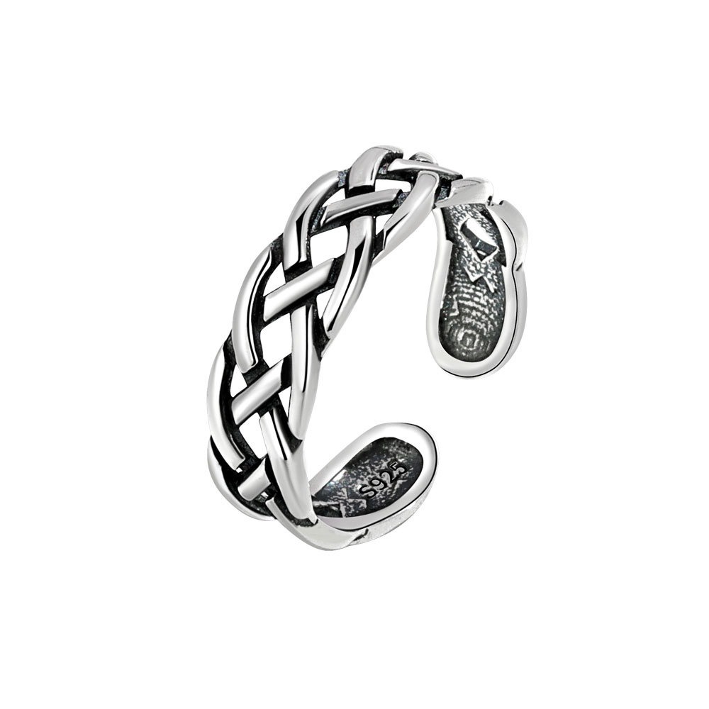 S925 sterling silver ring opening adjustable braided mesh women's ring