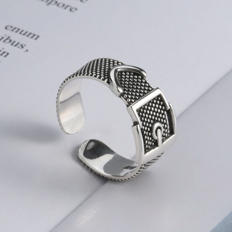 S925 Sterling Silver Ring Opening Adjustable Belt Buckle Women's Ring - Image 4